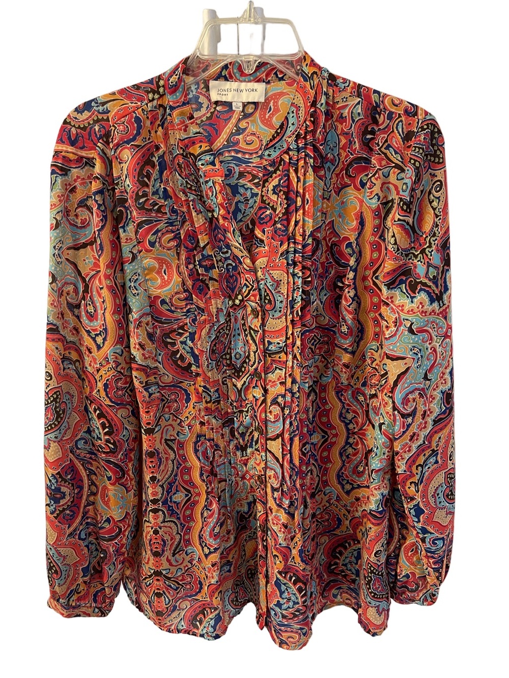 Jones New York Multicolor Floral Paisley Button Up Blouse Sz L